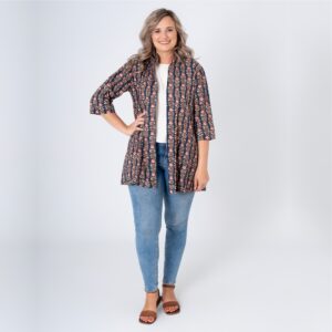 Navy Print Short Nerine Throw-Over