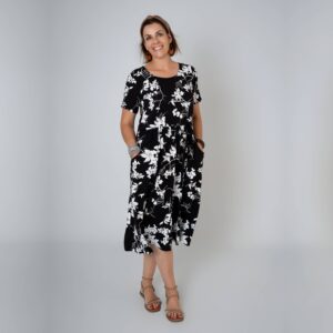 Black Printed Viscose Elora Dress